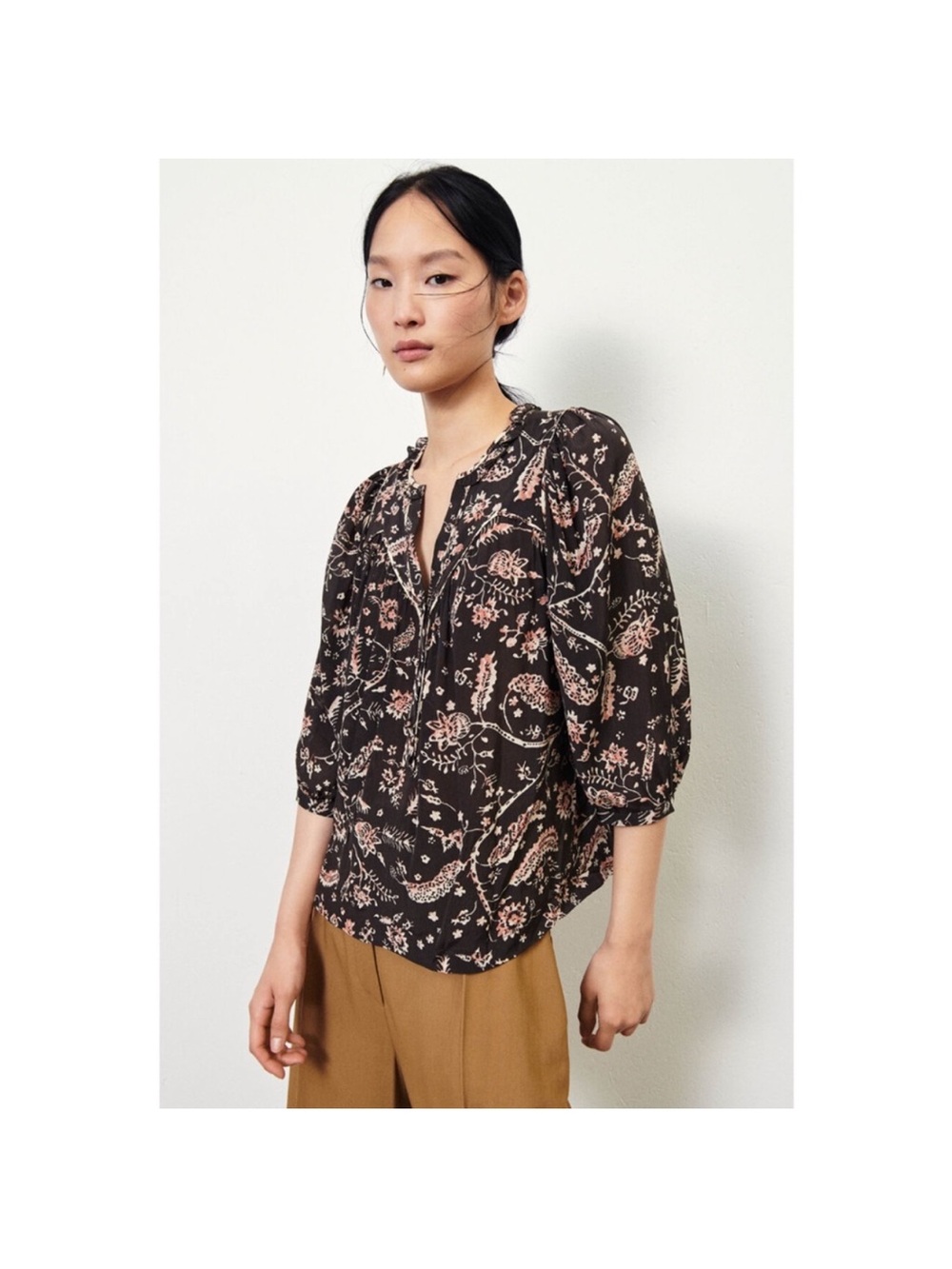 Ba&sh Caia Floral Print Top Carbon Excellent Size 0 /  XS